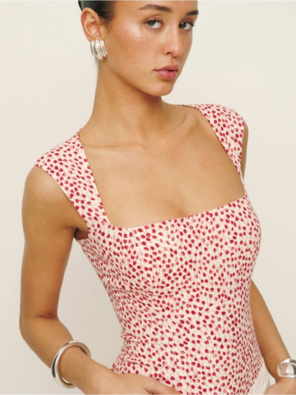 Reformation Diandra Cream and Red Floral Top